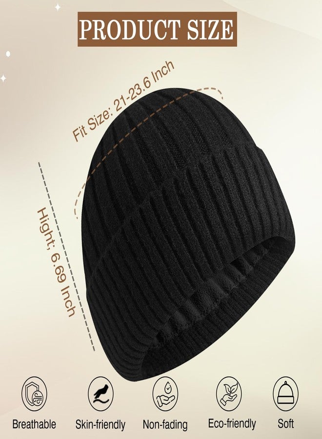 NAHOSY Winter Fleece Lined Beanie Hat for Men Women, Unisex Fashion Thermal Cuffed Knit Skullcap Warm Winter Swag Hat, Black - Image 2